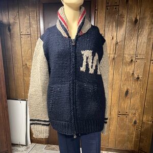 Moncler NavyBlue/beige Down Back/chanky Knit Men’s Jacket,Sz.XXL,good condition